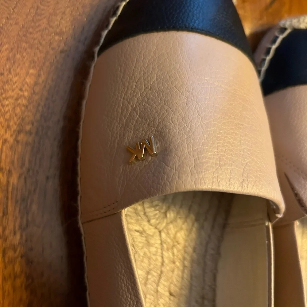 Michael Kors Pink & Black Leather Kendrick Toe Cap Espadrilles Slip On S…